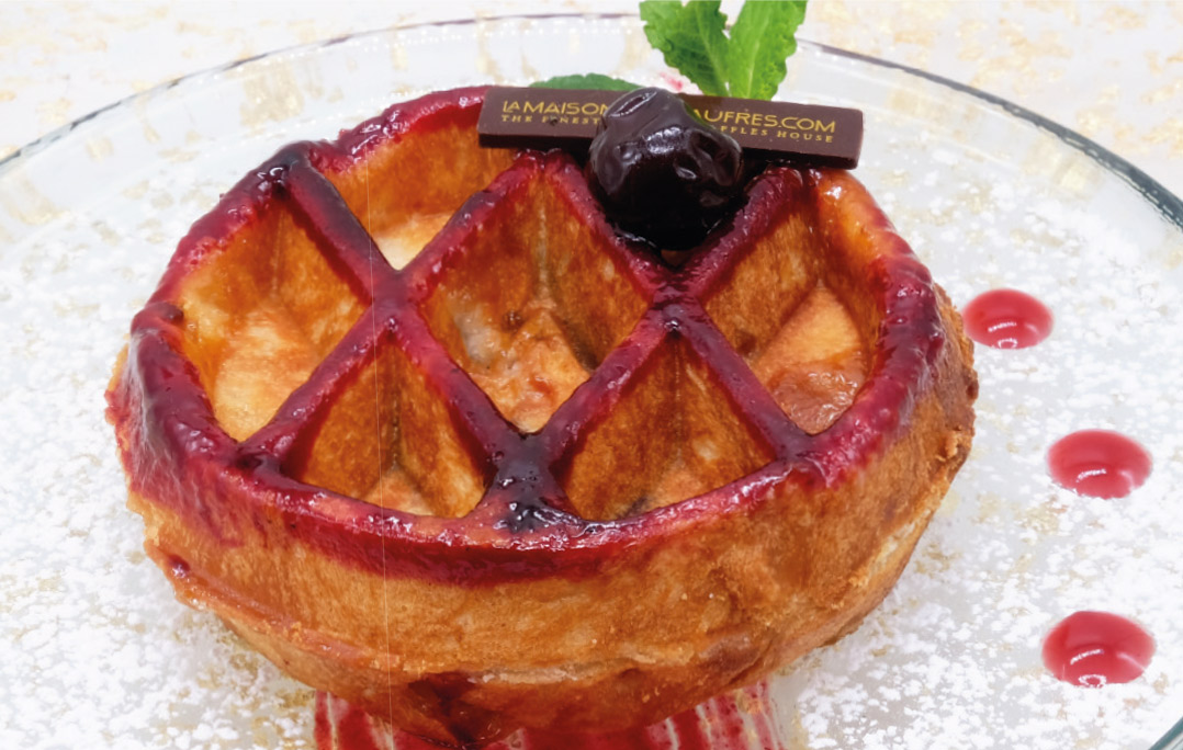 Gaufre de Liège Kriek, cerises marinées et sirop de cerise