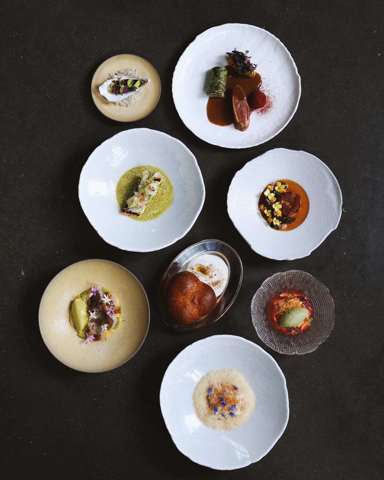 Assiettes du menu de saison servi chez Flâne