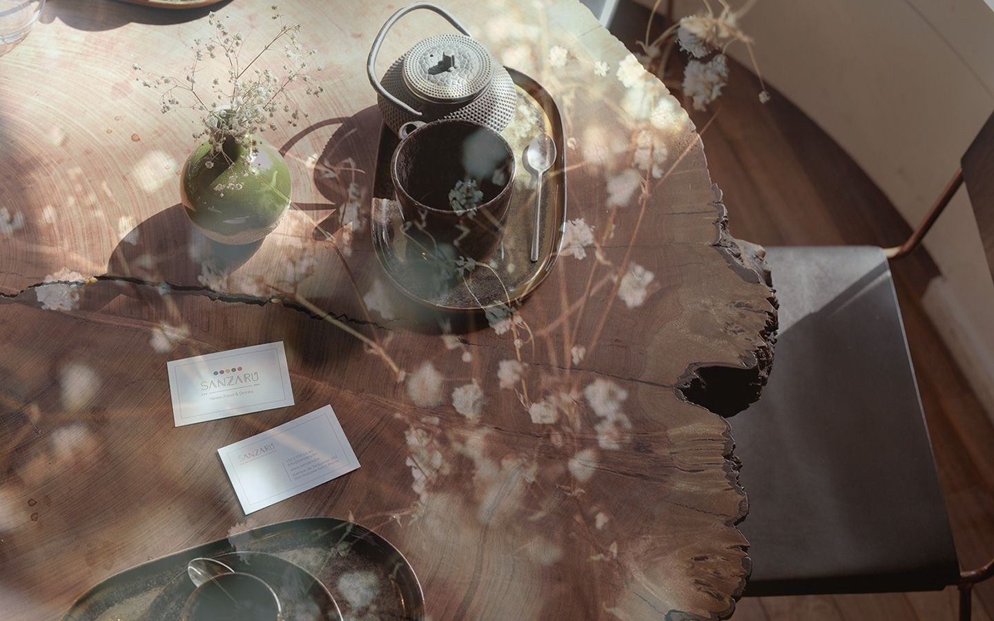 Détail d'une table dressée au restaurant Sanzarù à Bruxelles